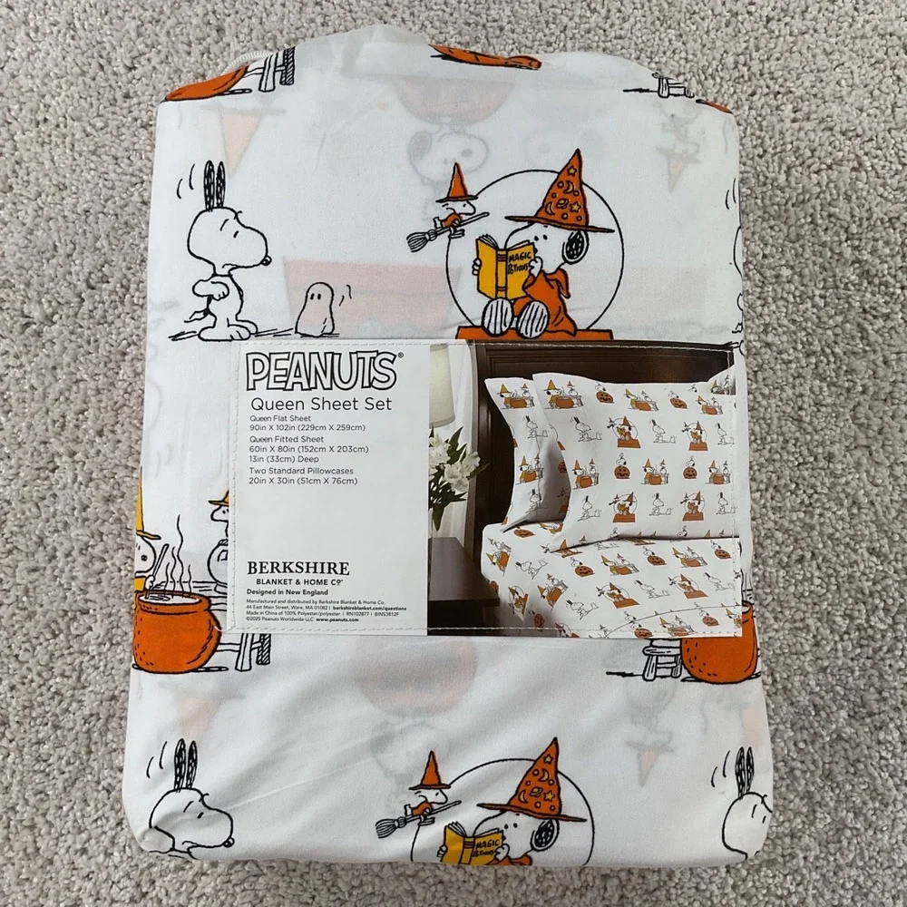 Peanuts Snoopy Halloween Queen Sheet Set Berkshire Blanket Wizard Pumpkin 4pc